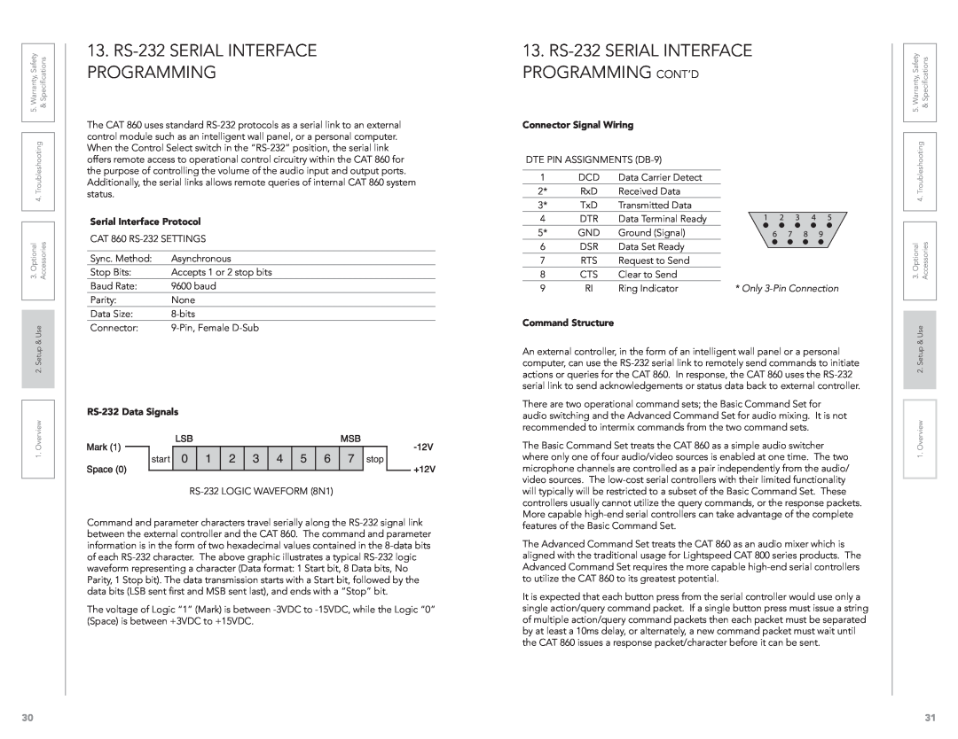 LightSpeed Technologies CAT 860 user manual 13.RS-232SERIAL INTERFACE PROGRAMMING CONT’D 