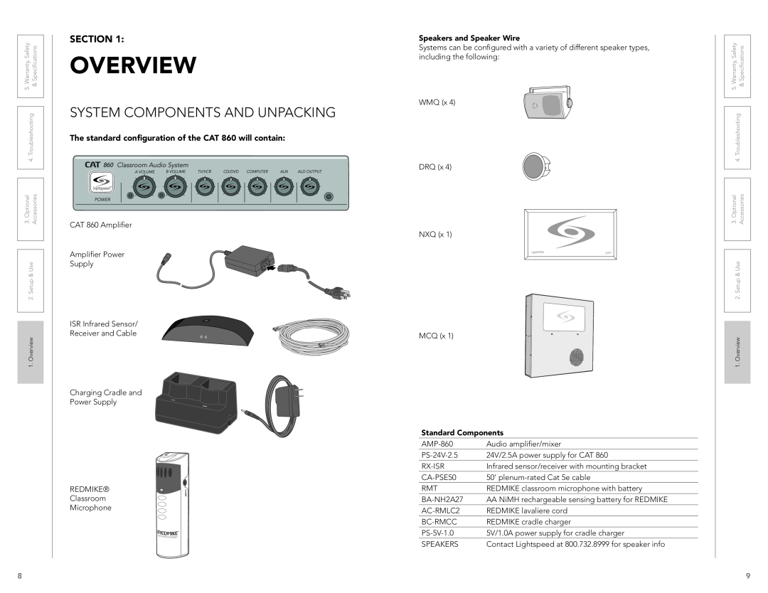 LightSpeed Technologies CAT 860 user manual Overview, System Components And Unpacking, Section 