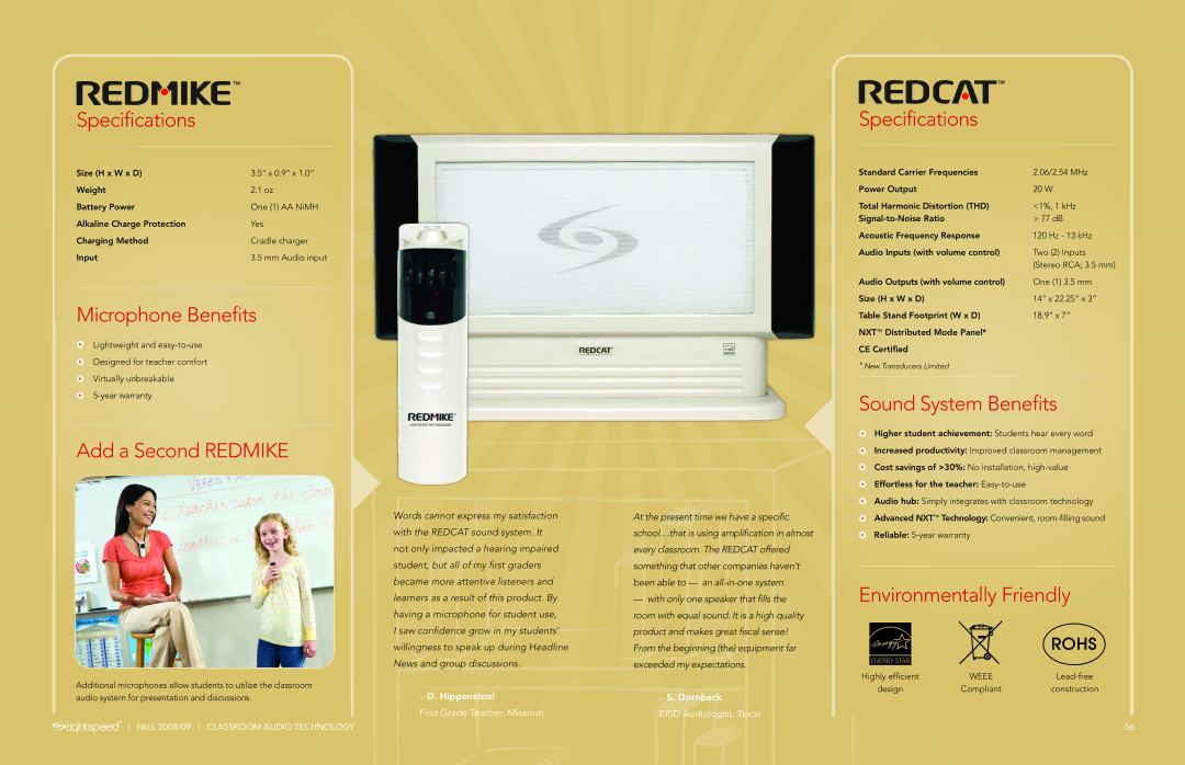 LightSpeed Technologies Classroom Audio Microphone manual Environmentally Friendly 