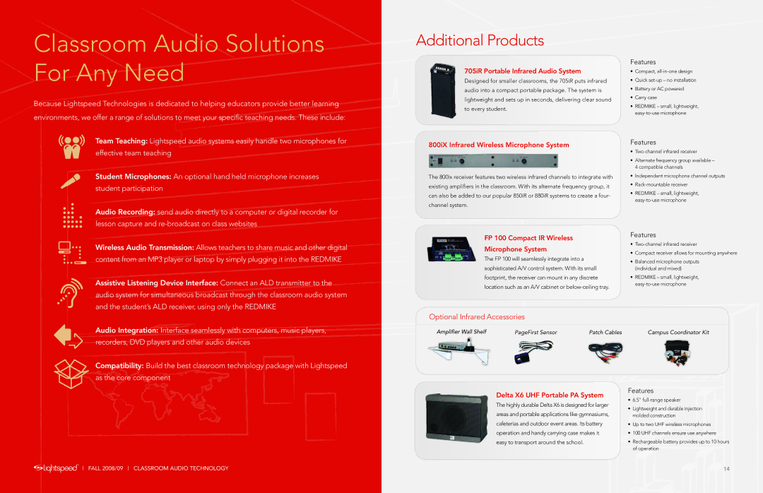 LightSpeed Technologies Classroom Audio Microphone Classroom Audio Solutions For Any Need, Optional Infrared Accessories 