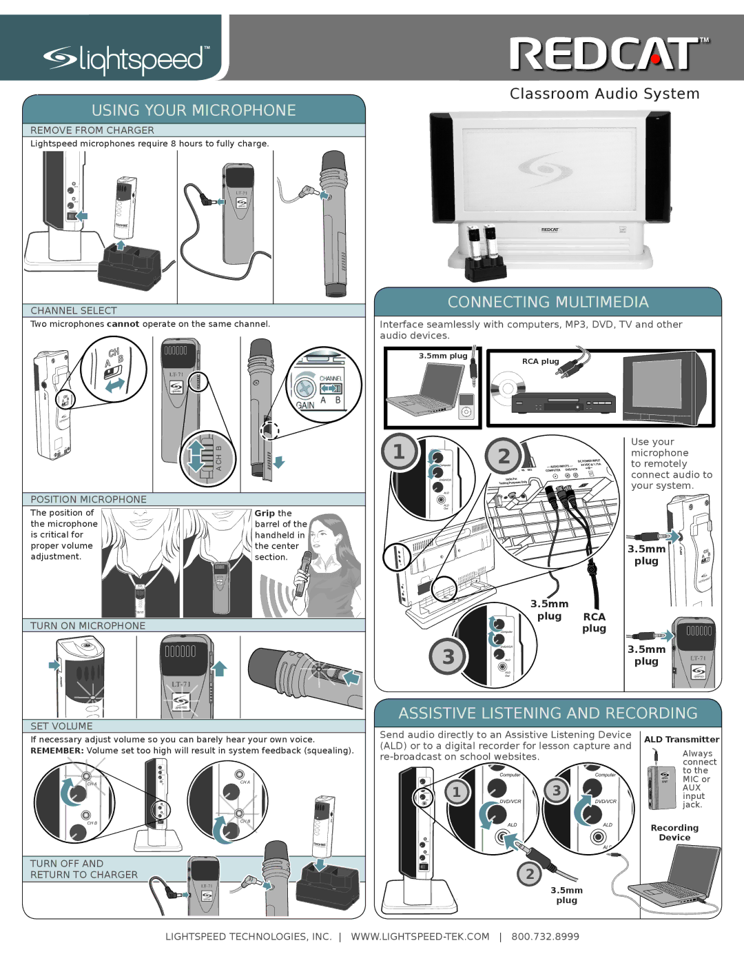 LightSpeed Technologies Classroom Audio System manual Using Your Microphone, Connecting Multimedia 