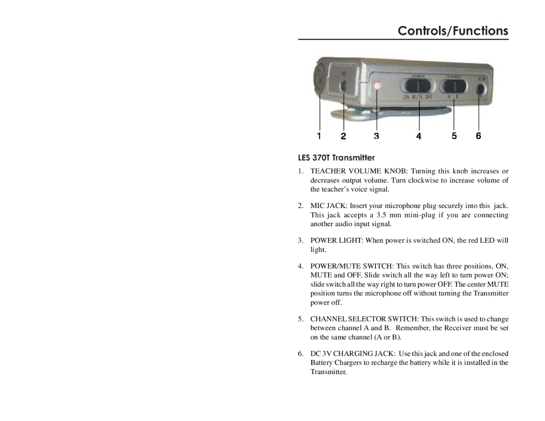 LightSpeed Technologies LES 370 Series user manual LES 370T Transmitter 