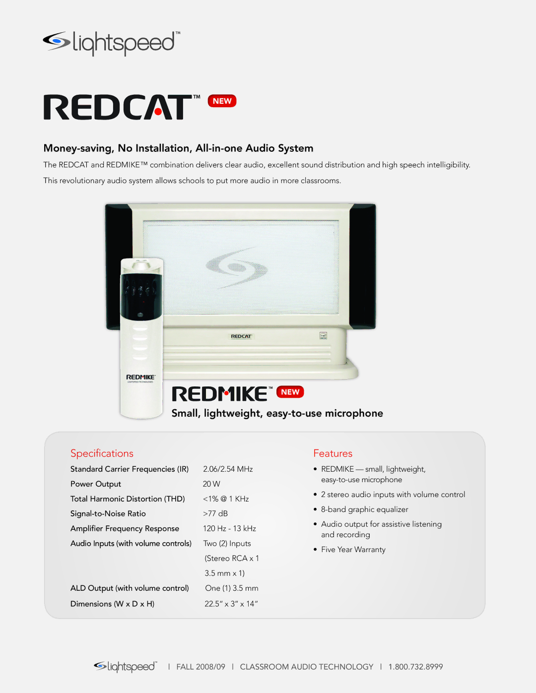 LightSpeed Technologies Redmike specifications Money-saving, No Installation, All-in-one Audio System 