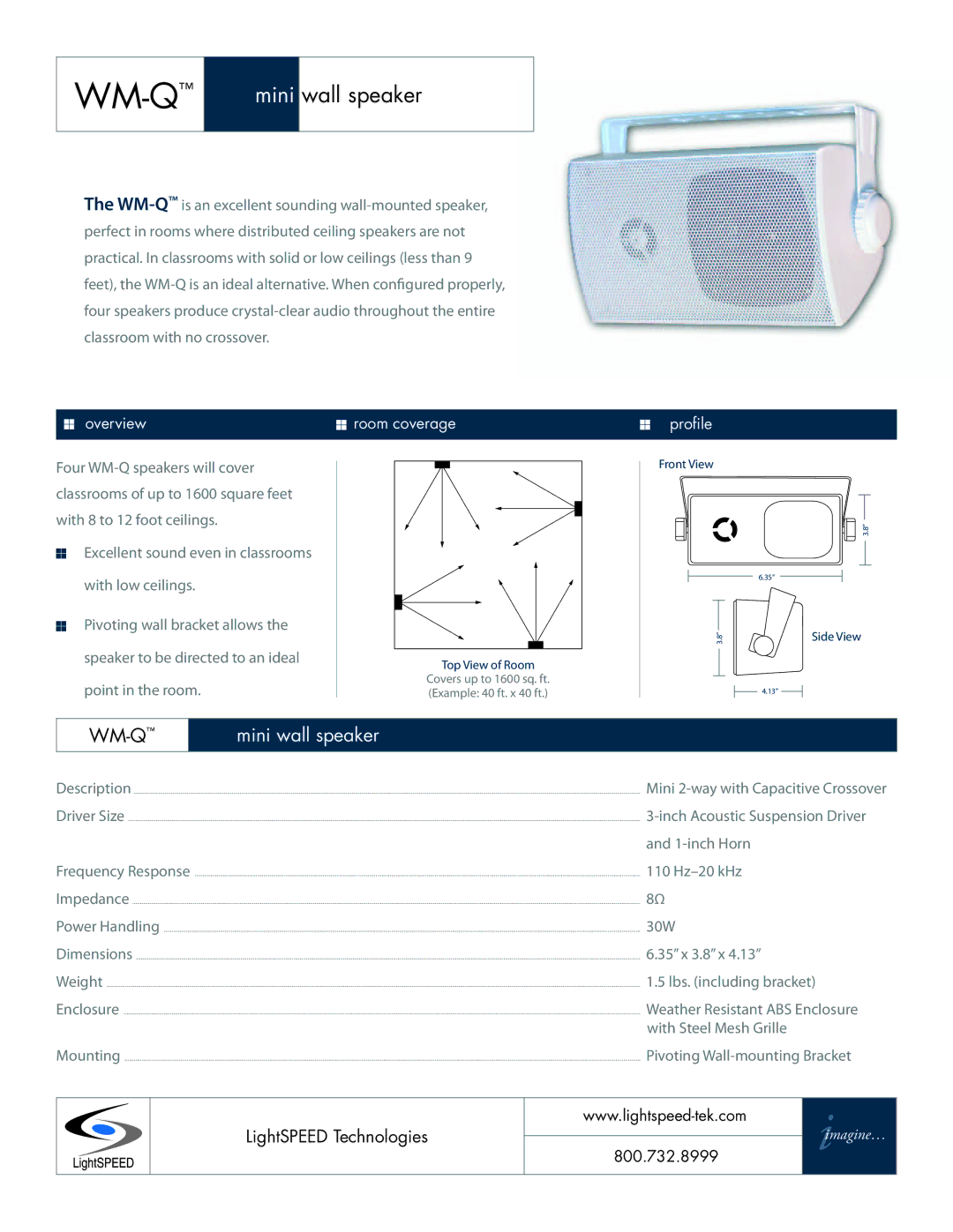 LightSpeed Technologies dimensions WM-Qmini wall speaker, Wm-Q, Mini wall speaker 