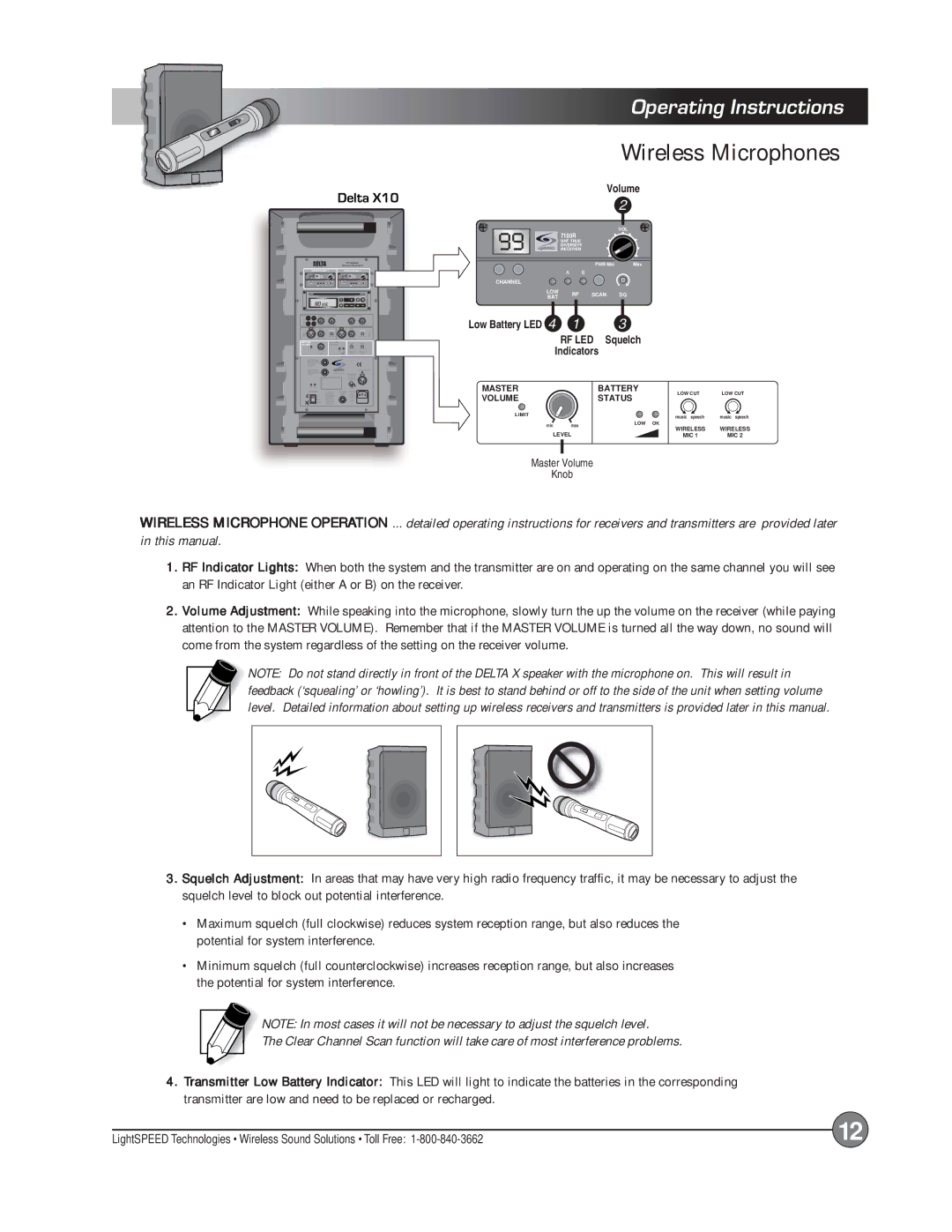 LightSpeed Technologies X12, Delta X10 manual Wireless Microphones 