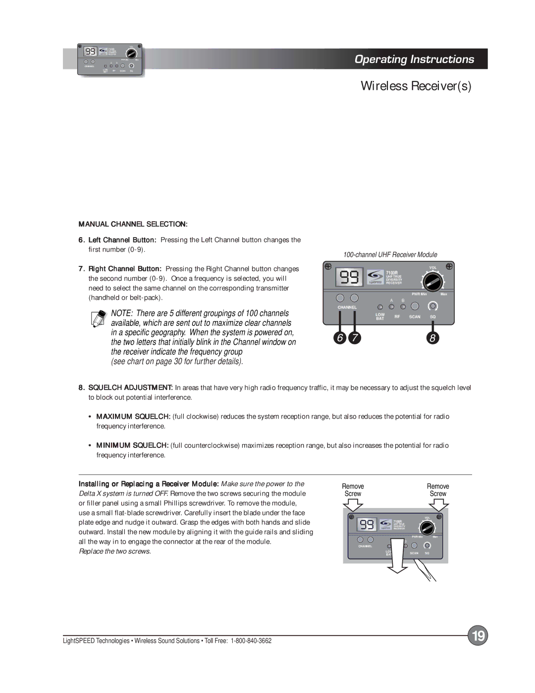 LightSpeed Technologies Delta X10, X12 manual Manual Channel Selection 