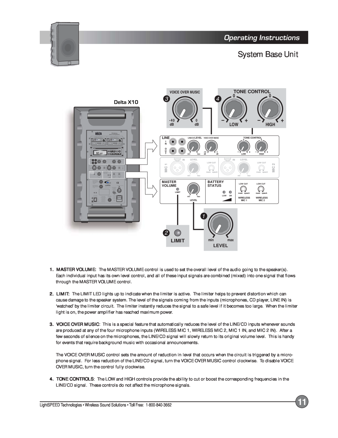 LightSpeed Technologies Delta X10, X12 manual Operating Instructions, System Base Unit 