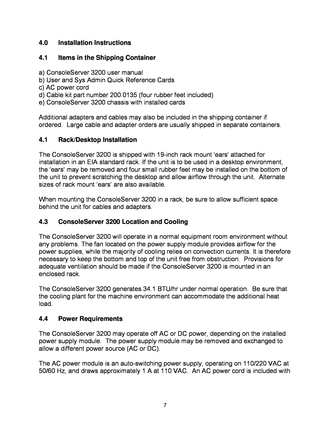 Lightwave Communications 3200 Installation Instructions 4.1 Items in the Shipping Container, Rack/Desktop Installation 