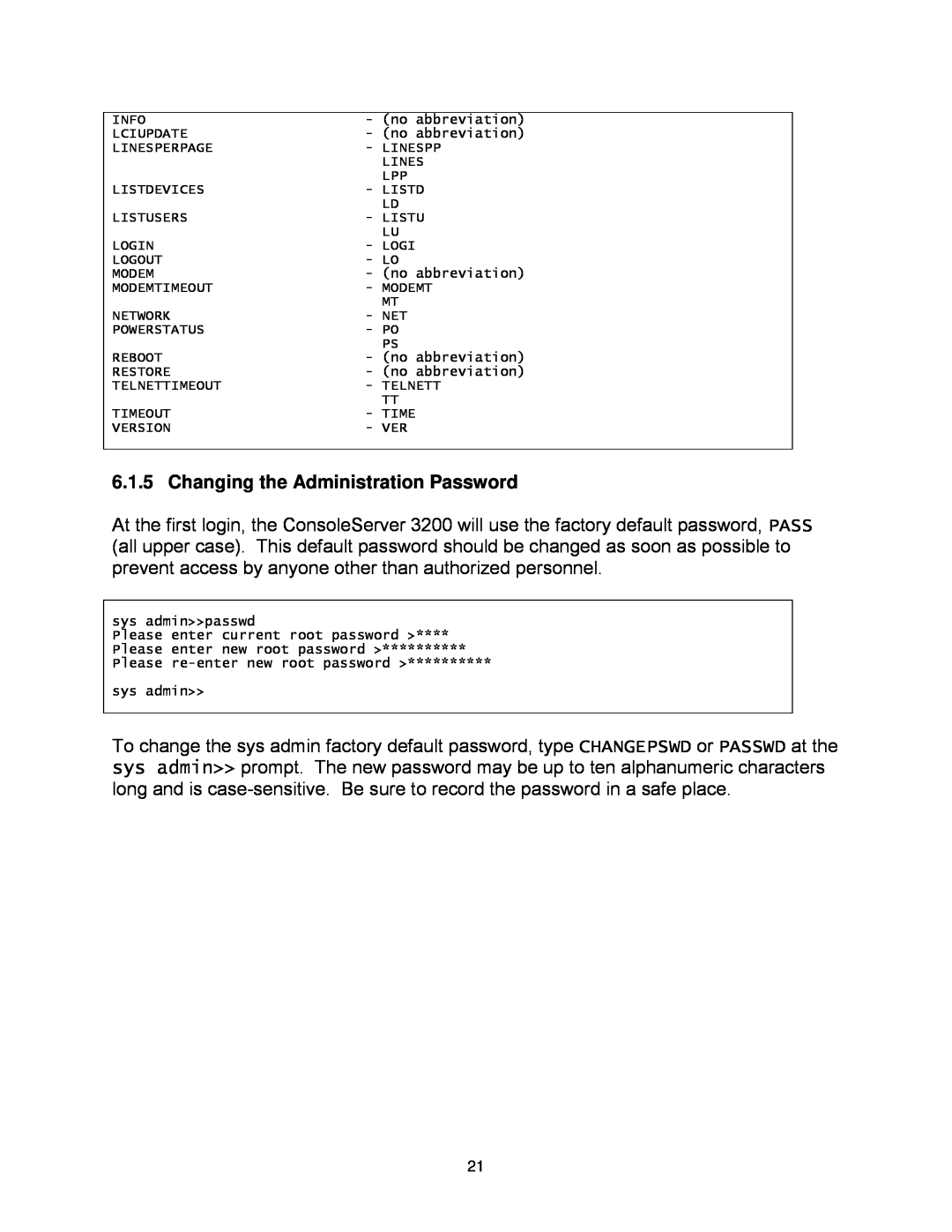 Lightwave Communications 3200 user manual Changing the Administration Password 