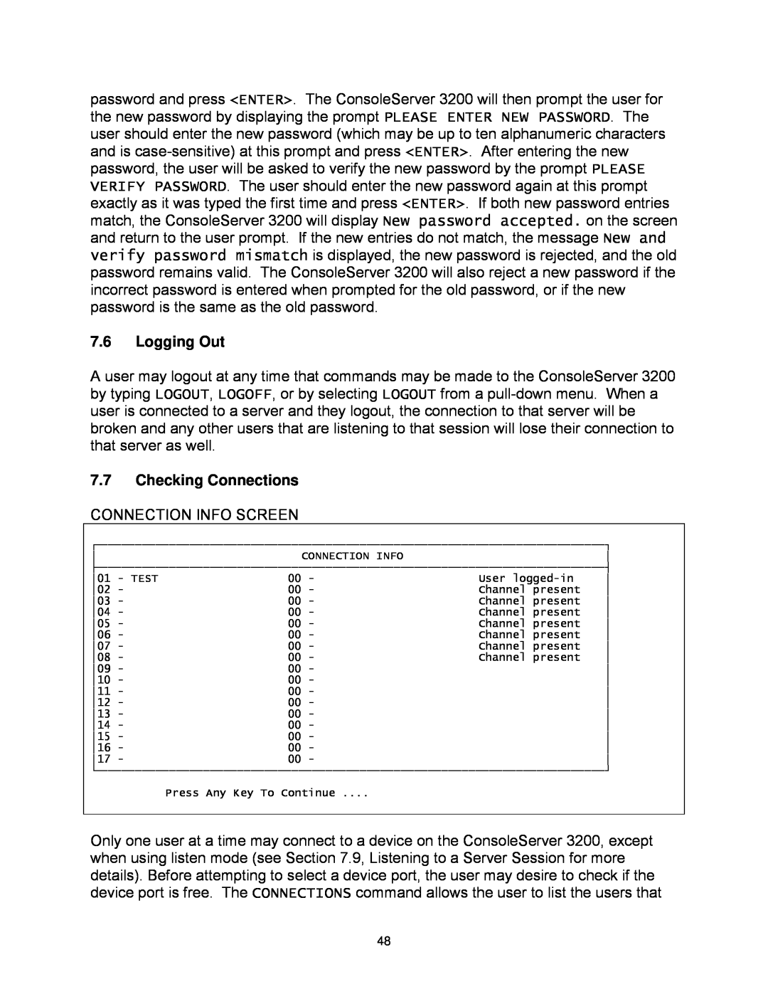 Lightwave Communications 3200 user manual Logging Out, Checking Connections 