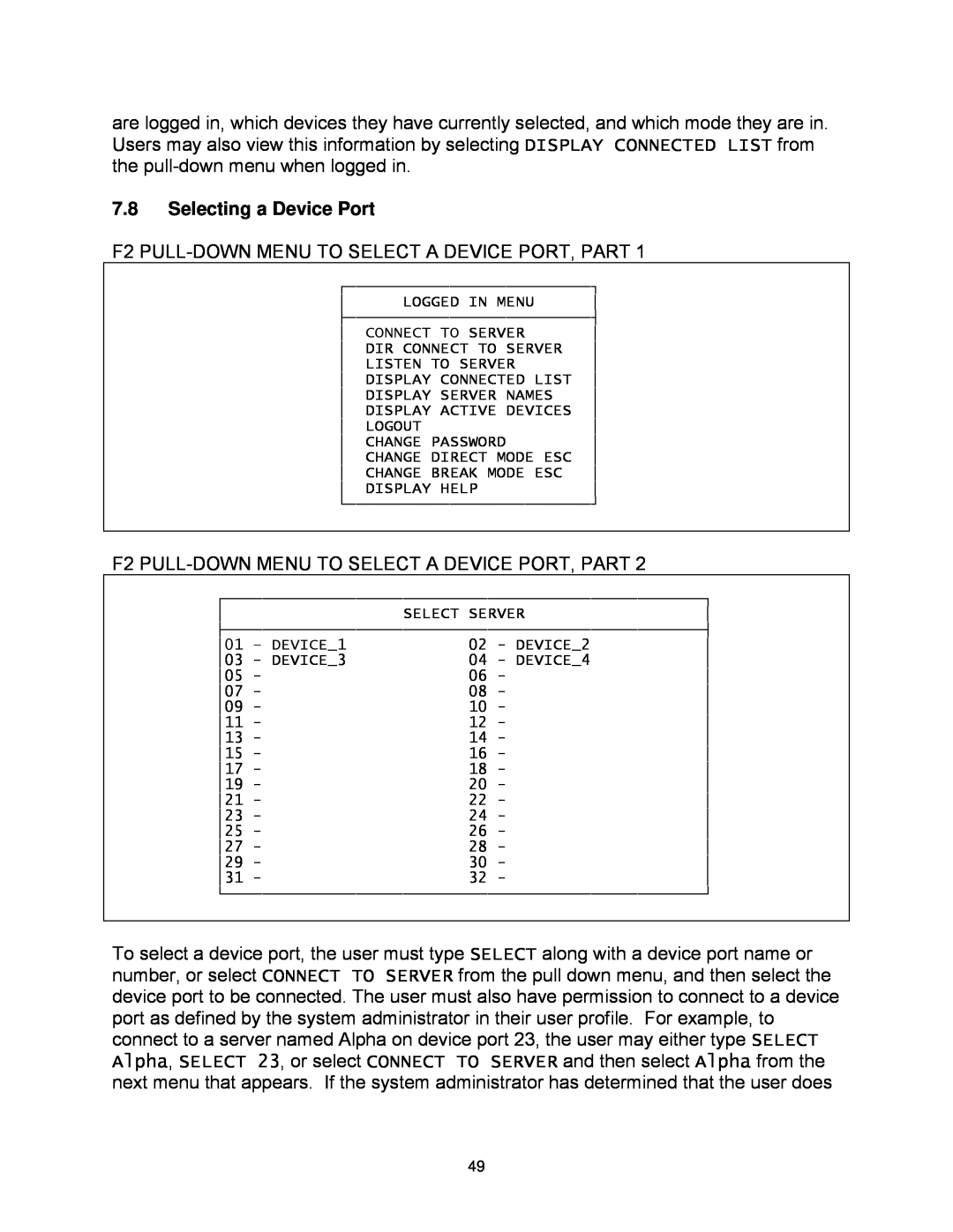 Lightwave Communications 3200 user manual Selecting a Device Port 