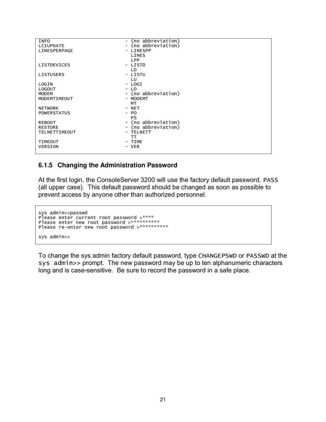 Lightwave Communications 3200 user manual Changing the Administration Password 