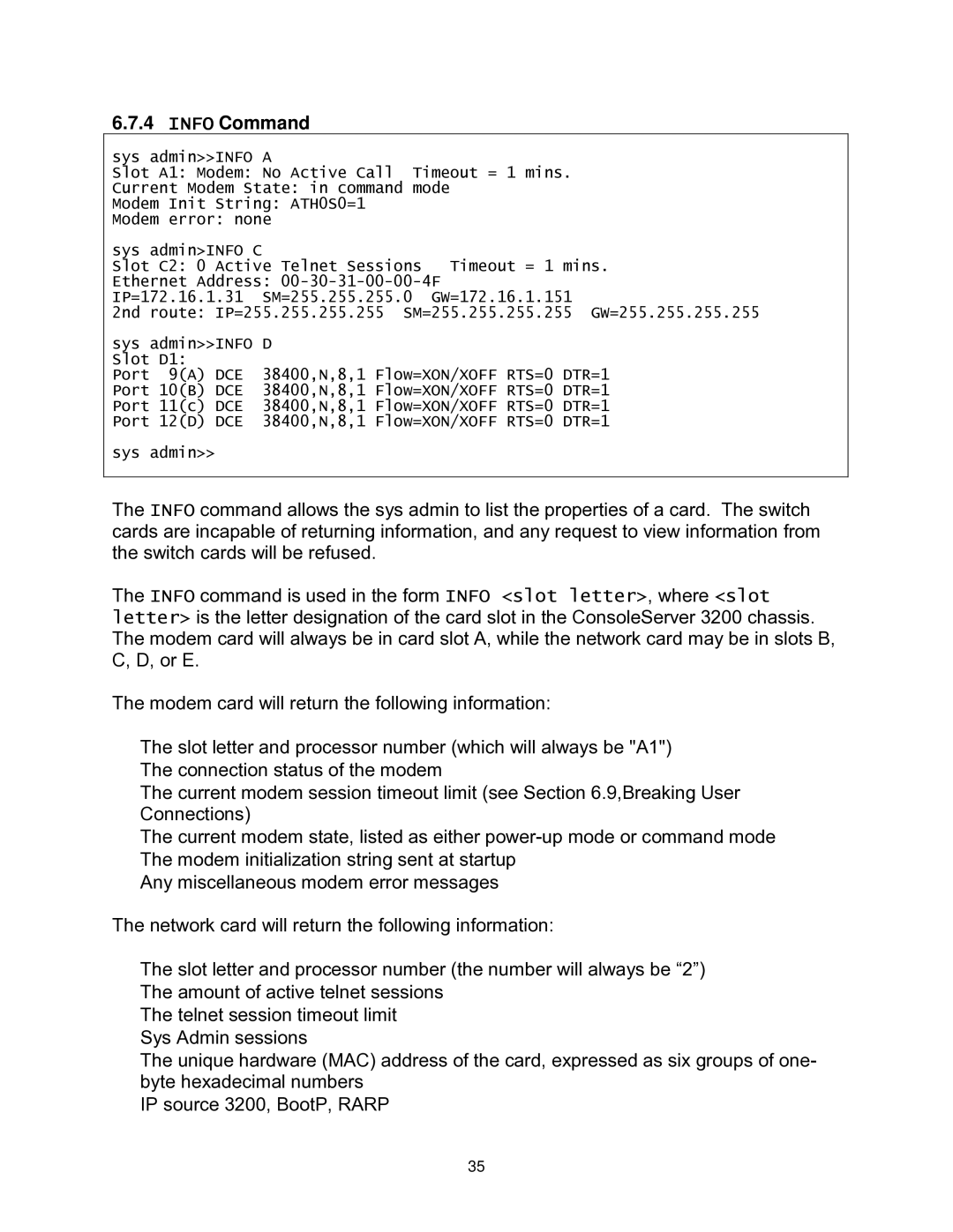 Lightwave Communications 3200 user manual Info Command 