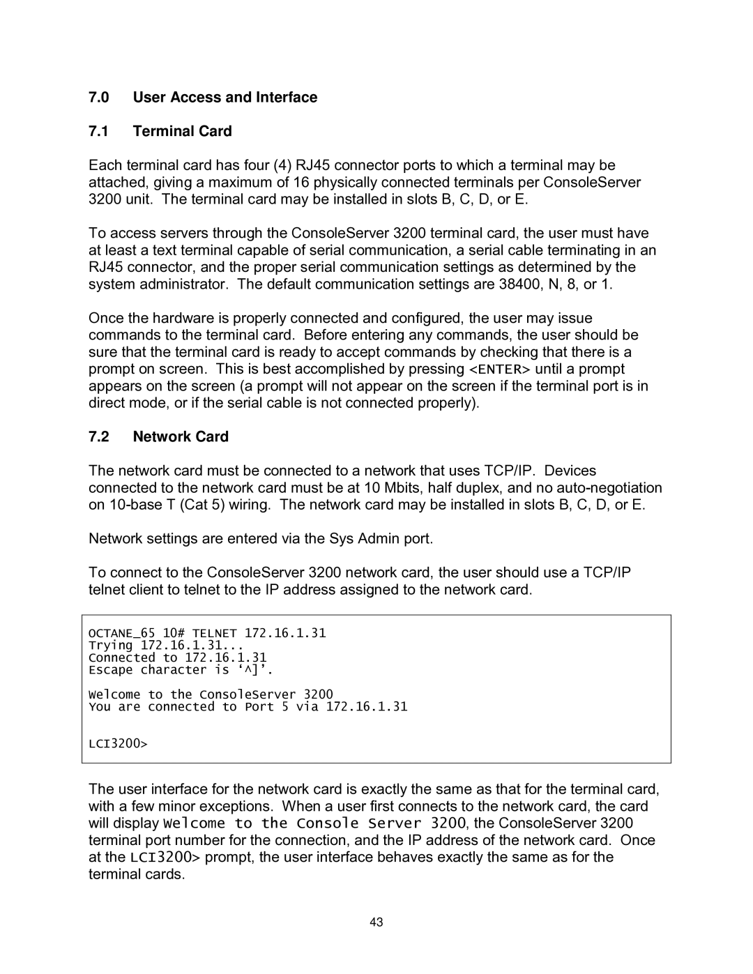 Lightwave Communications 3200 user manual User Access and Interface Terminal Card, Network Card 