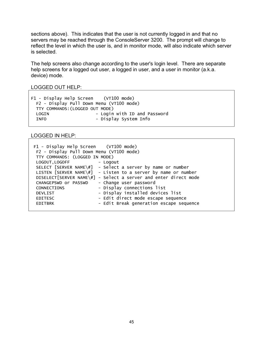 Lightwave Communications 3200 user manual Logged OUT Help, Logged in Help 