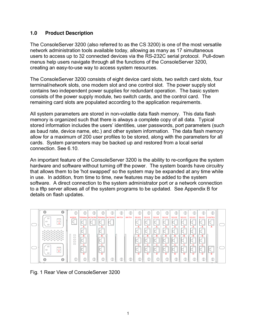 Lightwave Communications 3200 user manual Product Description, Rear View of ConsoleServer 