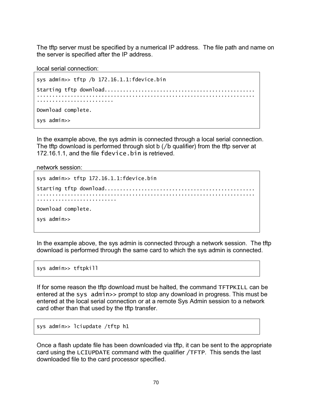 Lightwave Communications 3200 user manual Sys admin tftpkill 