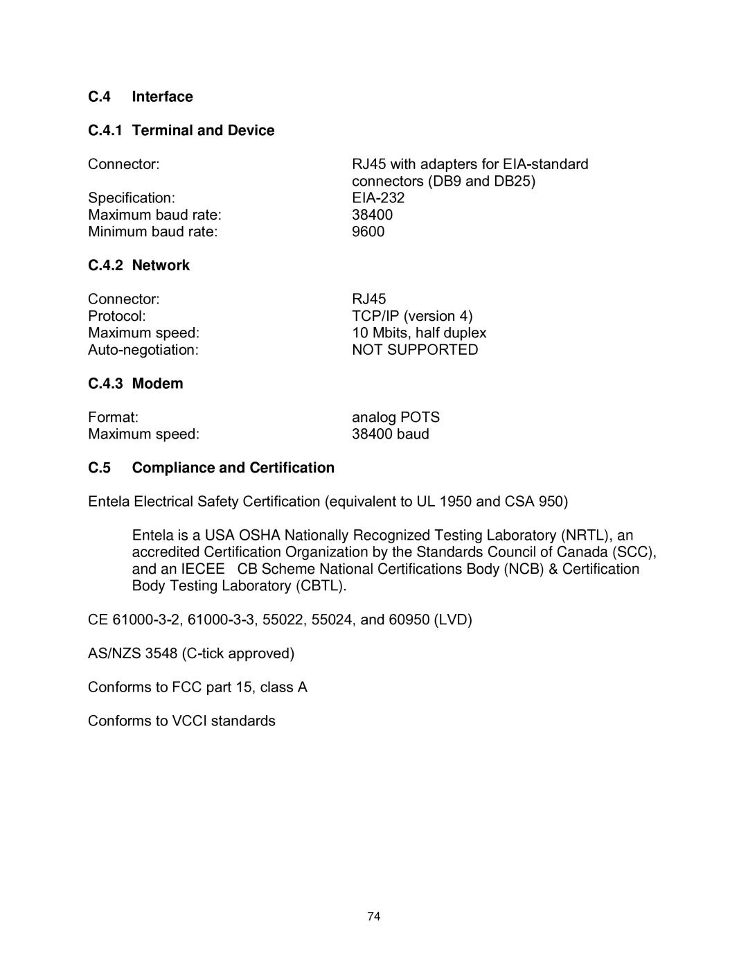 Lightwave Communications 3200 Interface Terminal and Device, Network, Not Supported, Modem, Compliance and Certification 