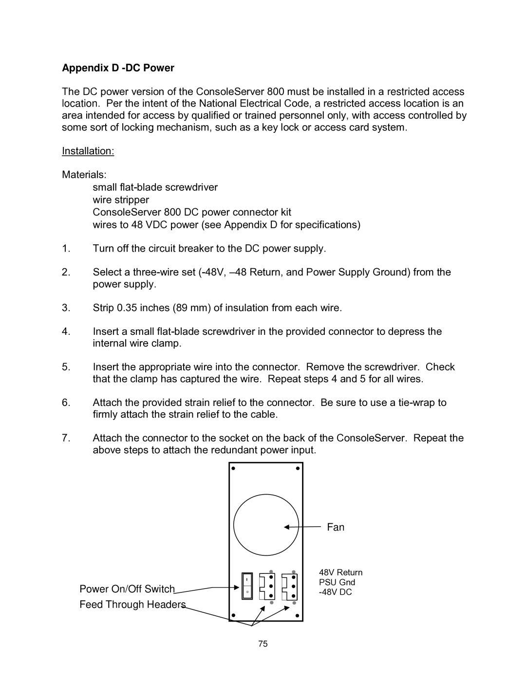 Lightwave Communications 3200 user manual Appendix D -DC Power 