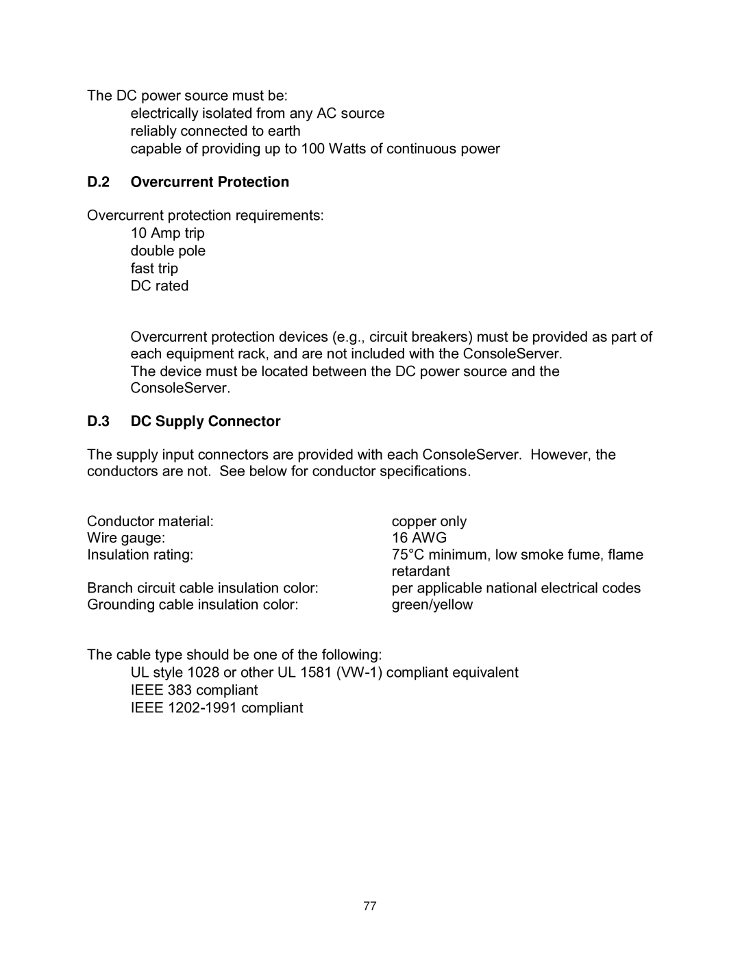 Lightwave Communications 3200 user manual Overcurrent Protection, DC Supply Connector 