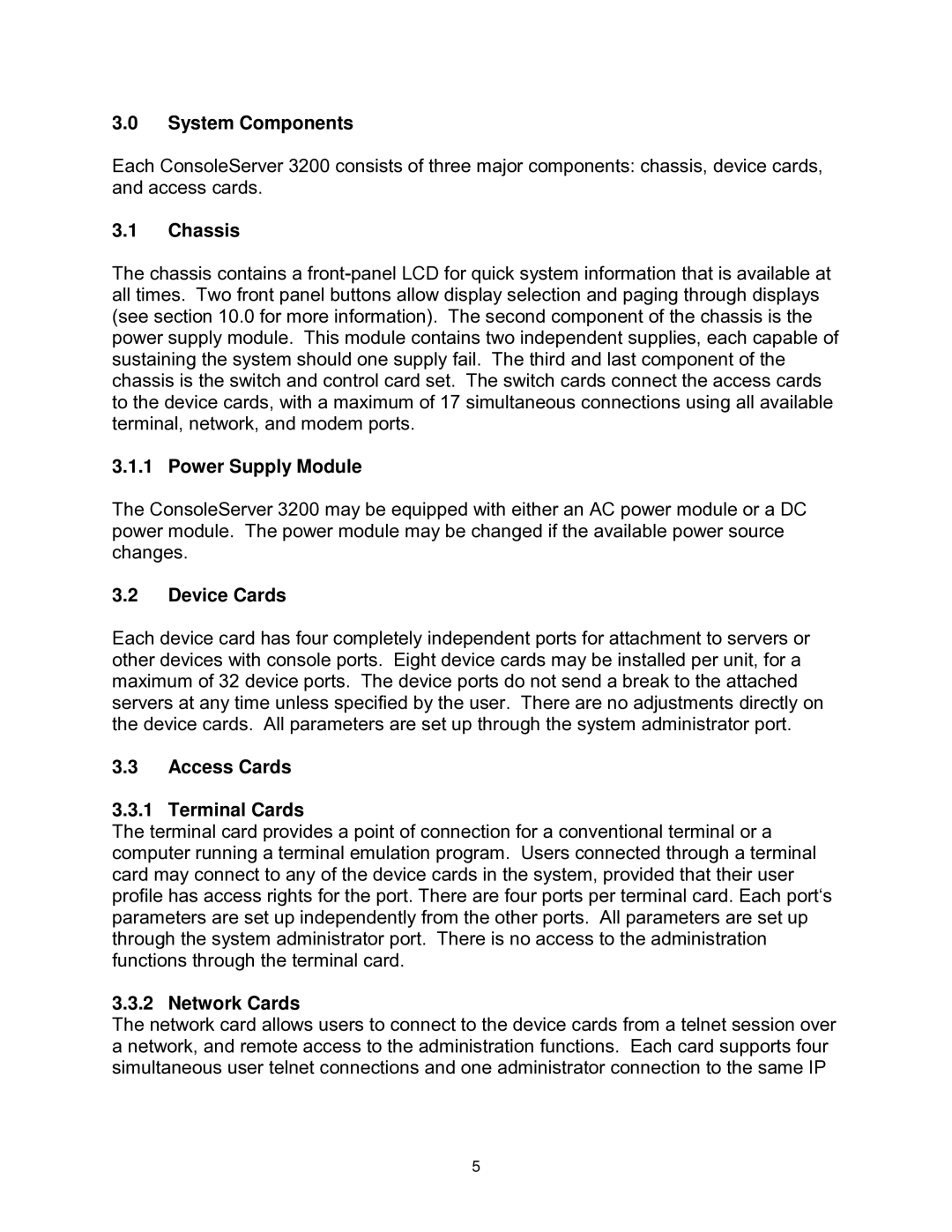 Lightwave Communications 3200 System Components, Chassis, Power Supply Module, Device Cards, Access Cards Terminal Cards 