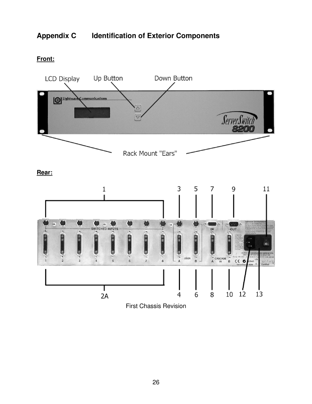 Lightwave Communications 8200 user manual Appendix C Identification of Exterior Components, Front Rear 