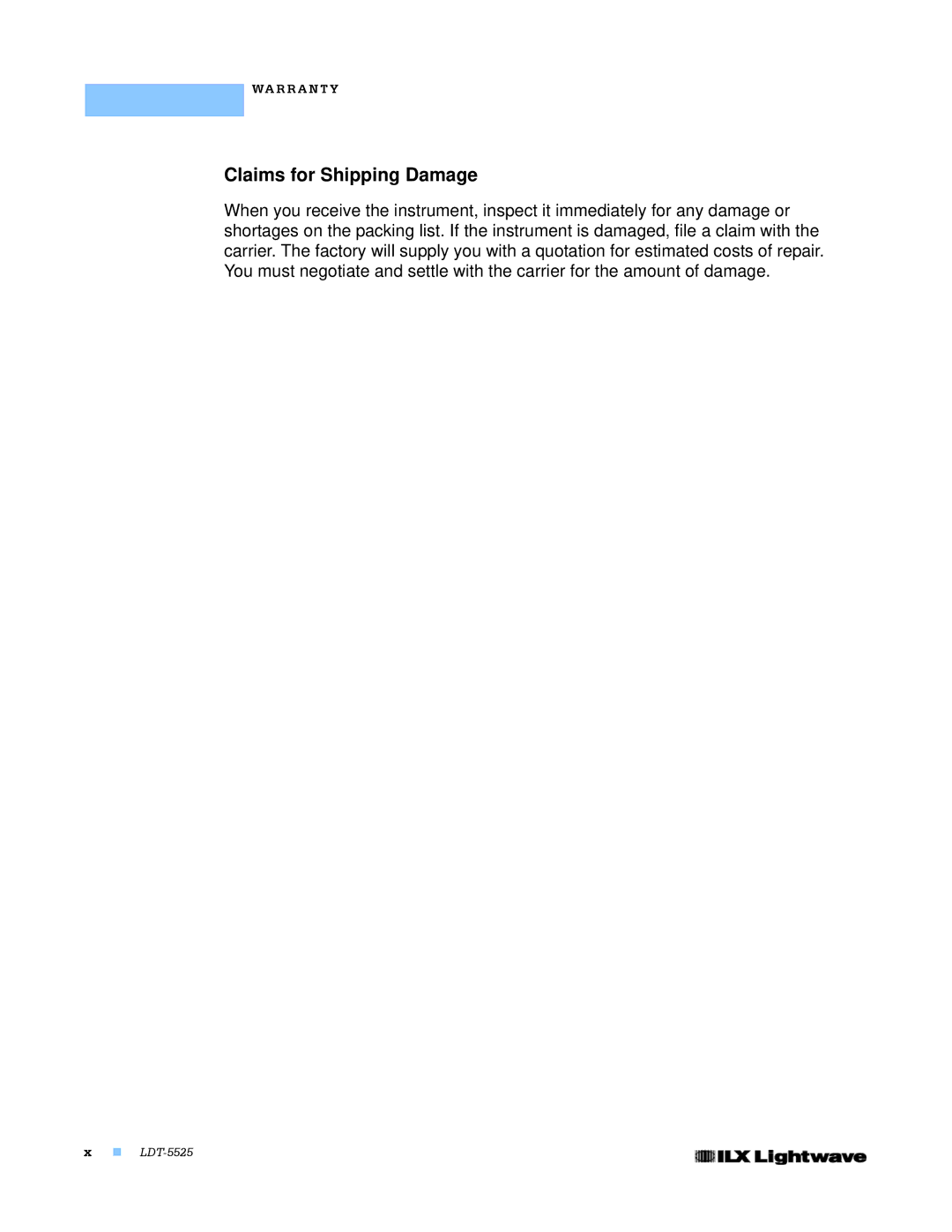 Lightwave Communications LDT-5525 manual Claims for Shipping Damage 