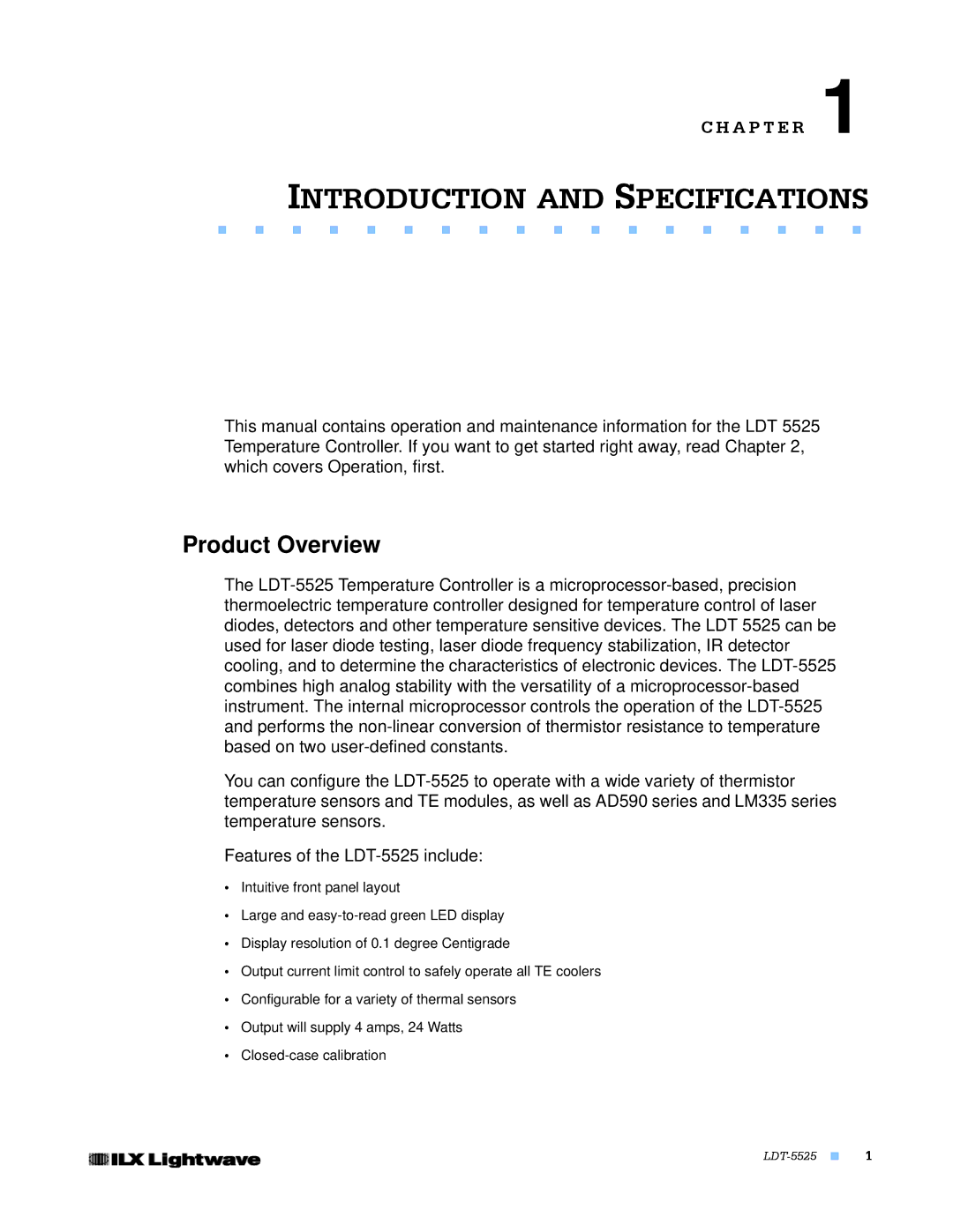 Lightwave Communications LDT-5525 manual Introduction and Specifications, Product Overview 