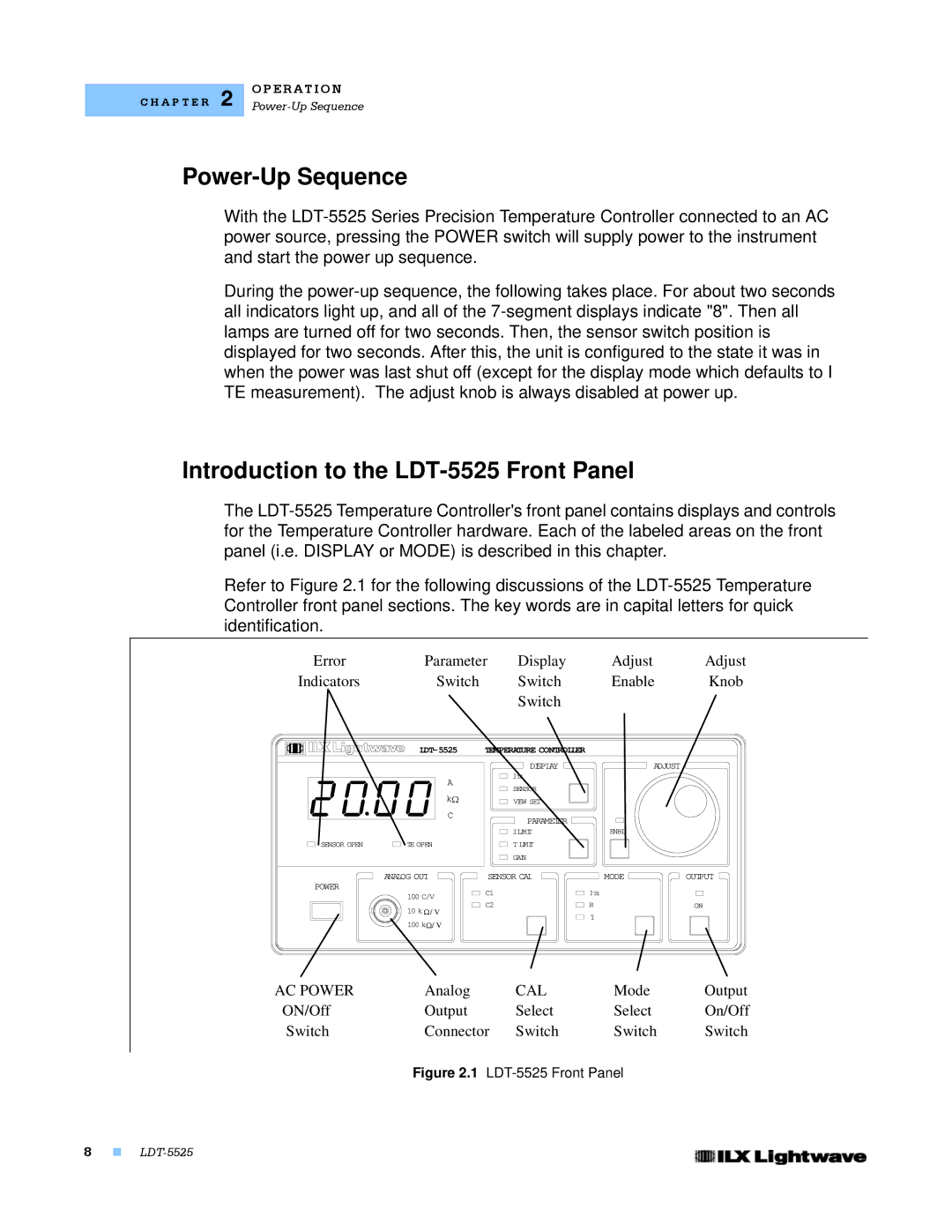 Lightwave Communications manual Power-Up Sequence, Introduction to the LDT-5525 Front Panel 