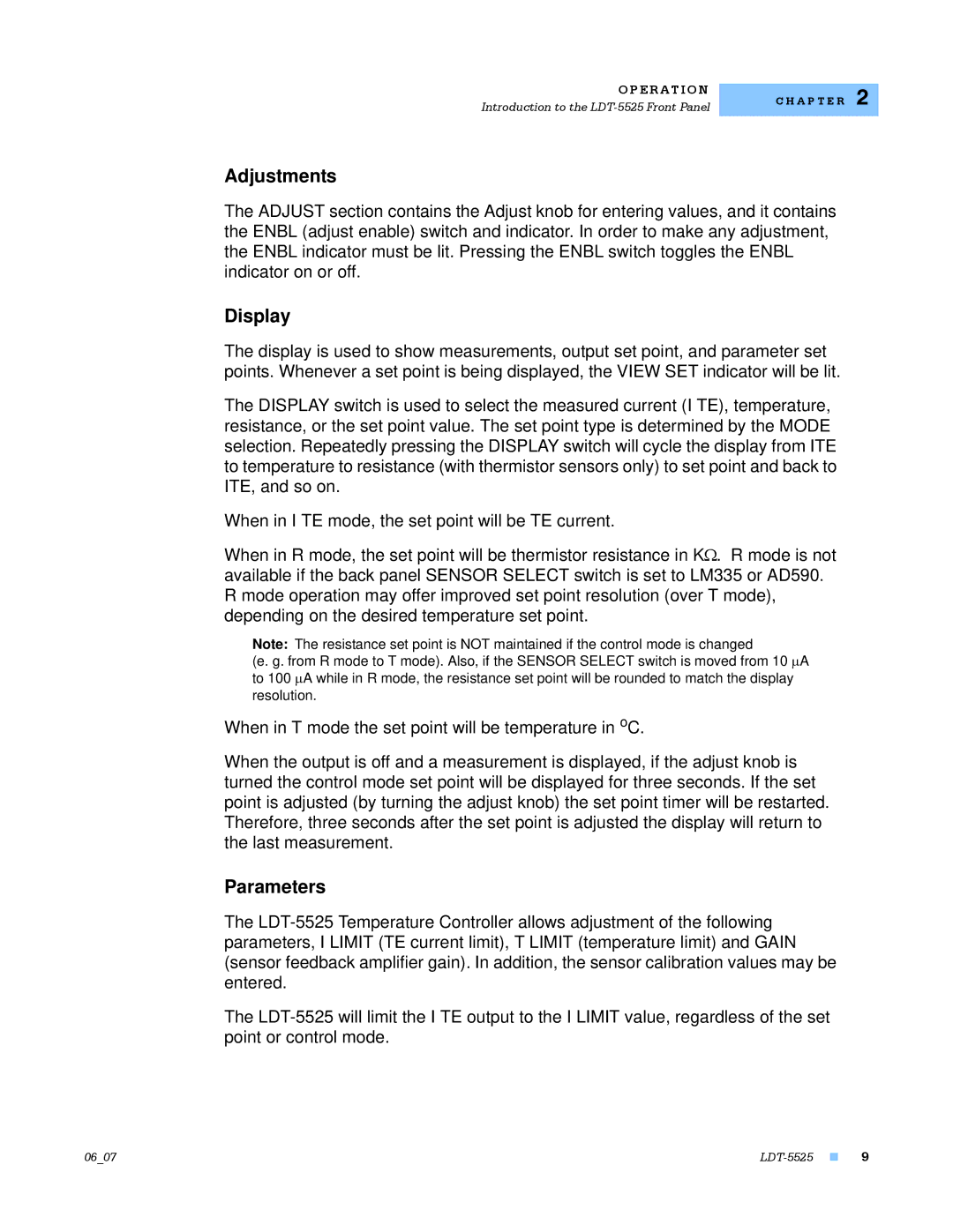 Lightwave Communications LDT-5525 manual Adjustments 