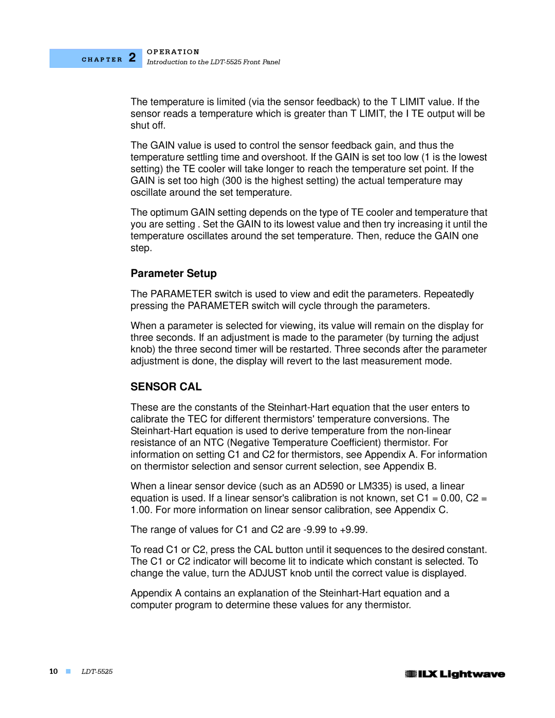 Lightwave Communications LDT-5525 manual Sensor CAL 