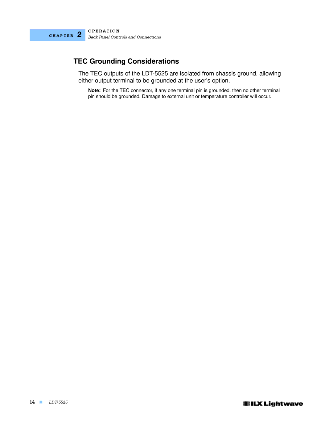 Lightwave Communications LDT-5525 manual TEC Grounding Considerations 