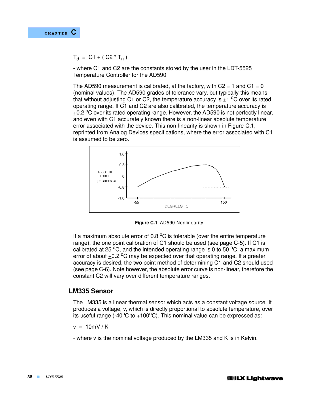 Lightwave Communications LDT-5525 manual LM335 Sensor, Figure C.1 AD590 Nonlinearity 