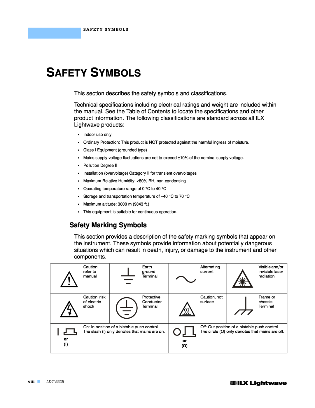 Lightwave Communications LDT-5525 manual Safety Symbols, Safety Marking Symbols 