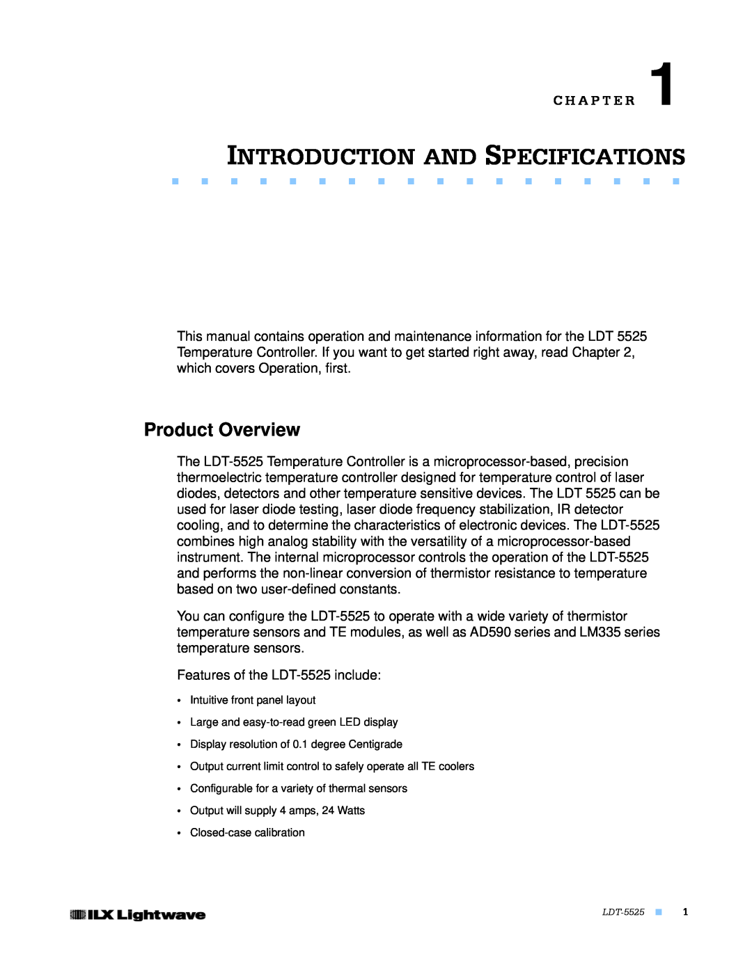 Lightwave Communications LDT-5525 manual Introduction And Specifications, Product Overview, C H A P T E R 