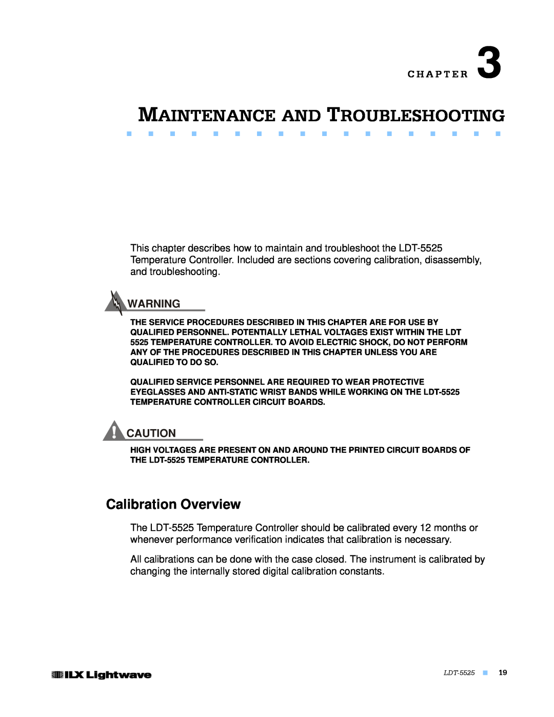 Lightwave Communications LDT-5525 manual Maintenance And Troubleshooting, Calibration Overview, C H A P T E R 
