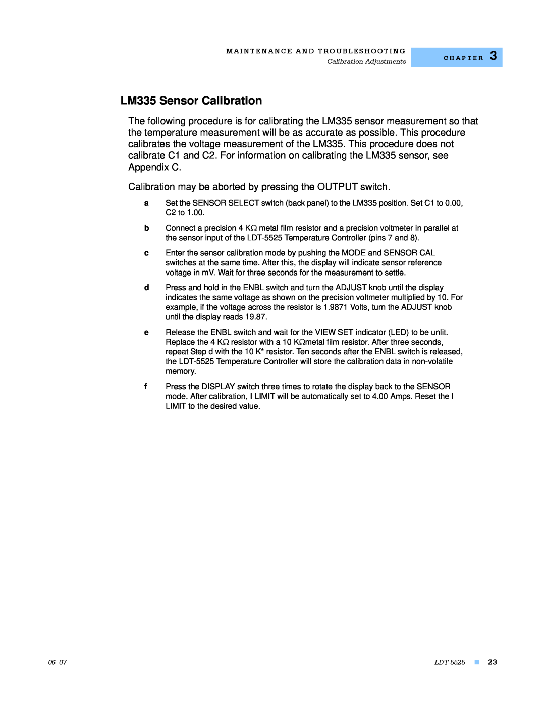 Lightwave Communications LDT-5525 manual LM335 Sensor Calibration 