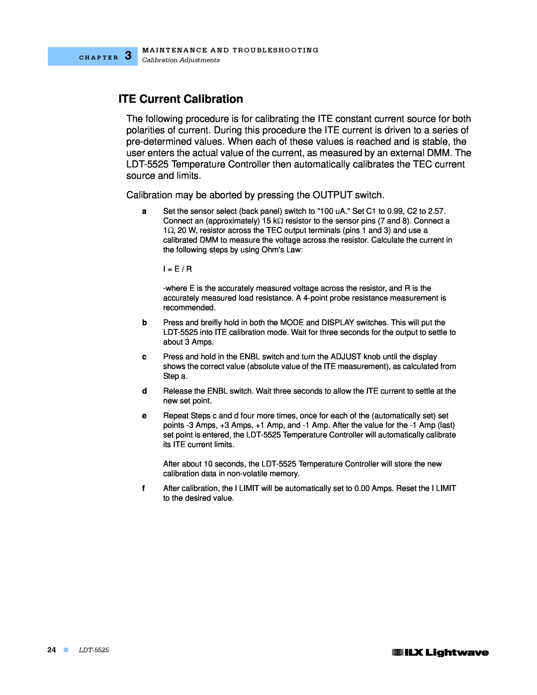 Lightwave Communications LDT-5525 manual ITE Current Calibration 