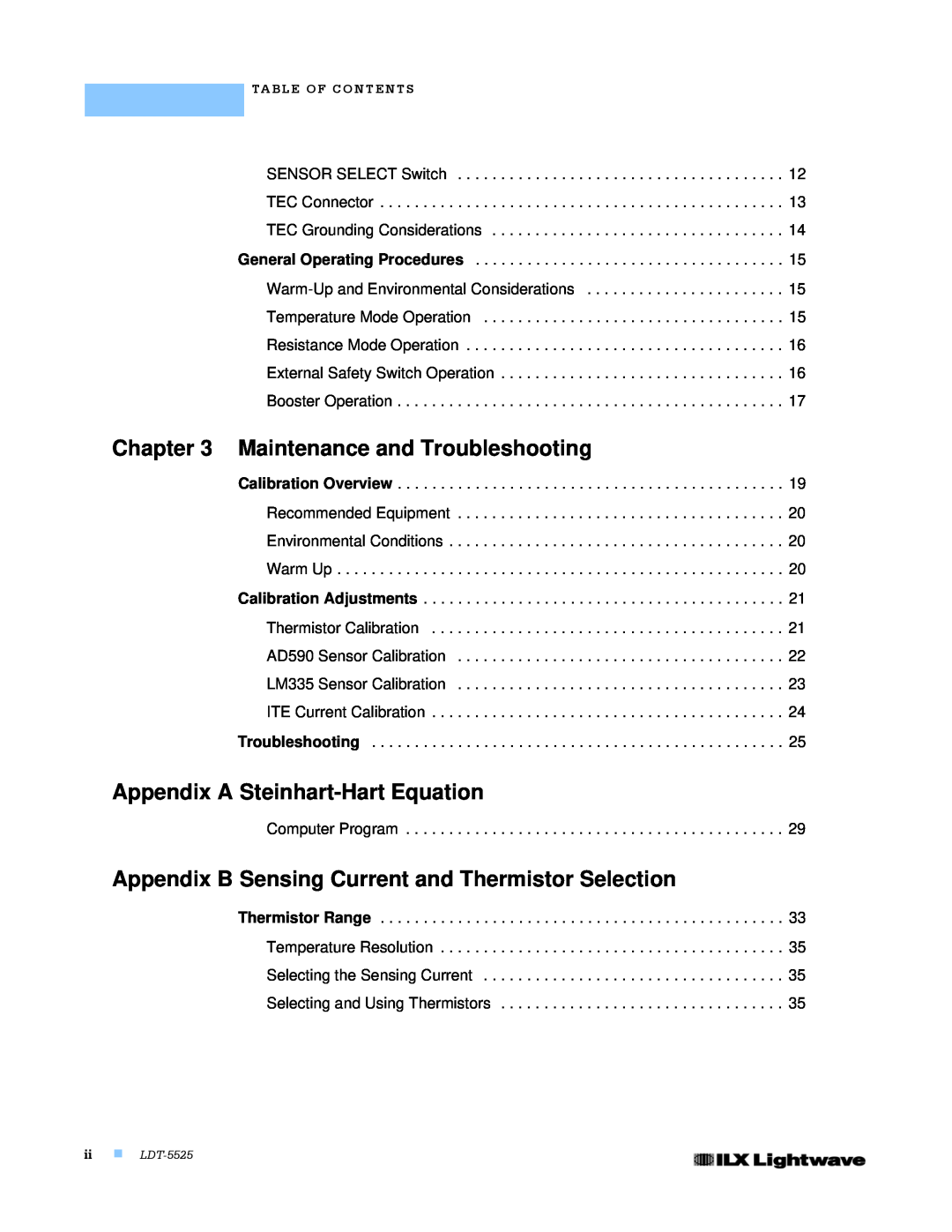 Lightwave Communications LDT-5525 manual Maintenance and Troubleshooting, Appendix A Steinhart-Hart Equation 