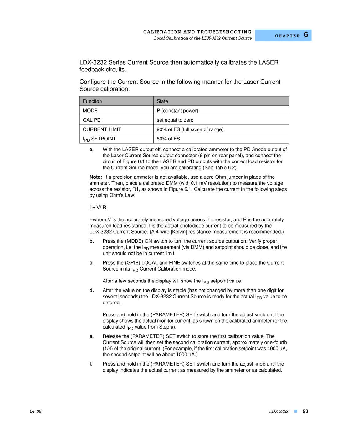 Lightwave Communications LDX-3232 manual Constant power, Cal Pd, Set equal to zero, IPD Setpoint 