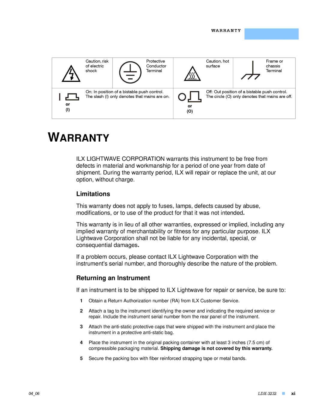 Lightwave Communications LDX-3232 manual Warranty 