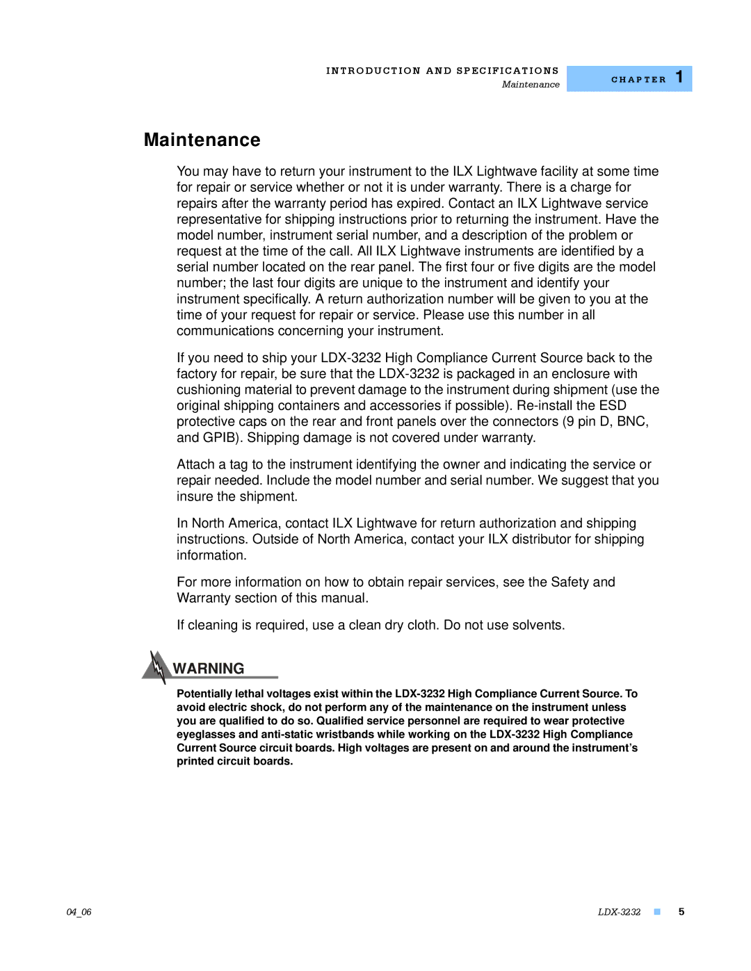 Lightwave Communications LDX-3232 manual Maintenance 