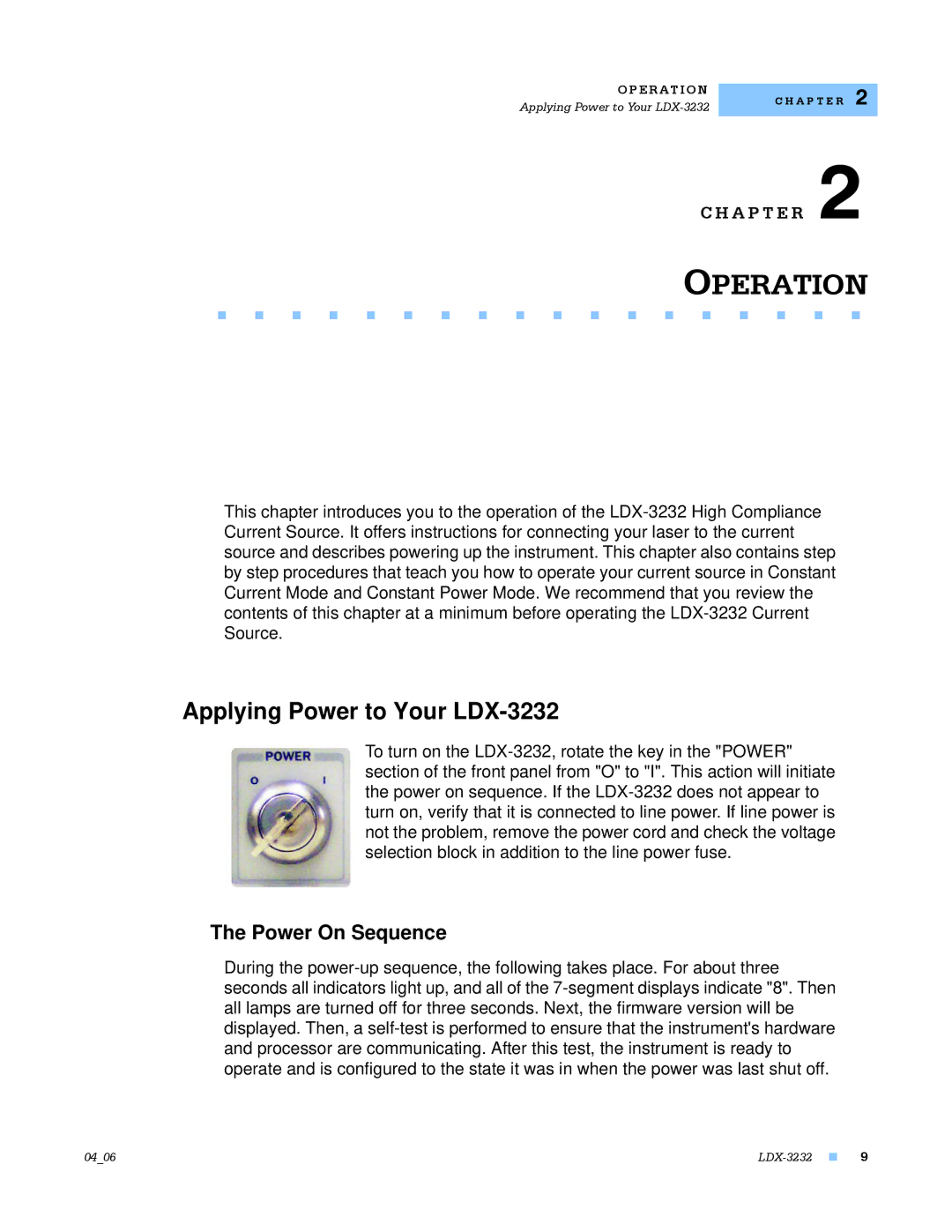 Lightwave Communications manual Applying Power to Your LDX-3232, Power On Sequence 