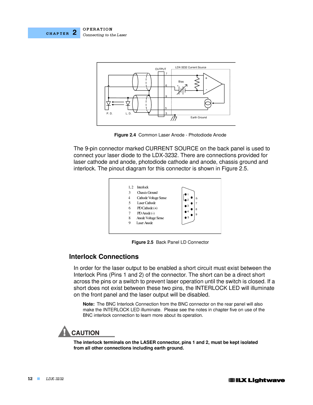 Lightwave Communications LDX-3232 manual Interlock Connections, Back Panel LD Connector 