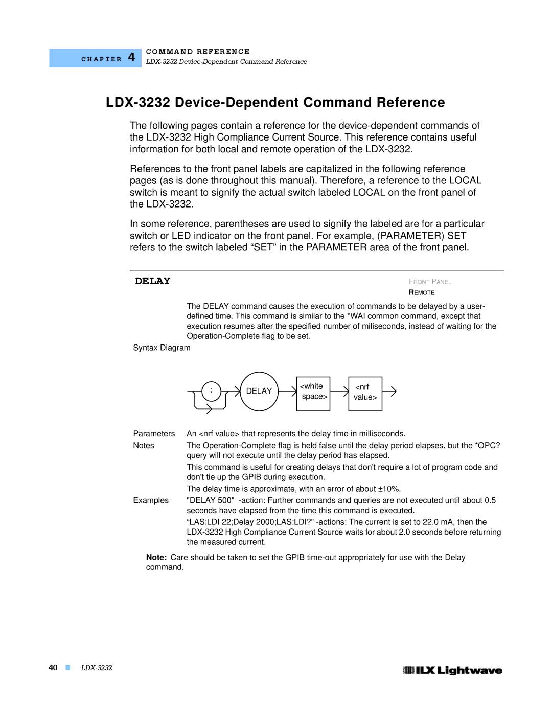 Lightwave Communications manual LDX-3232 Device-Dependent Command Reference, Delay 