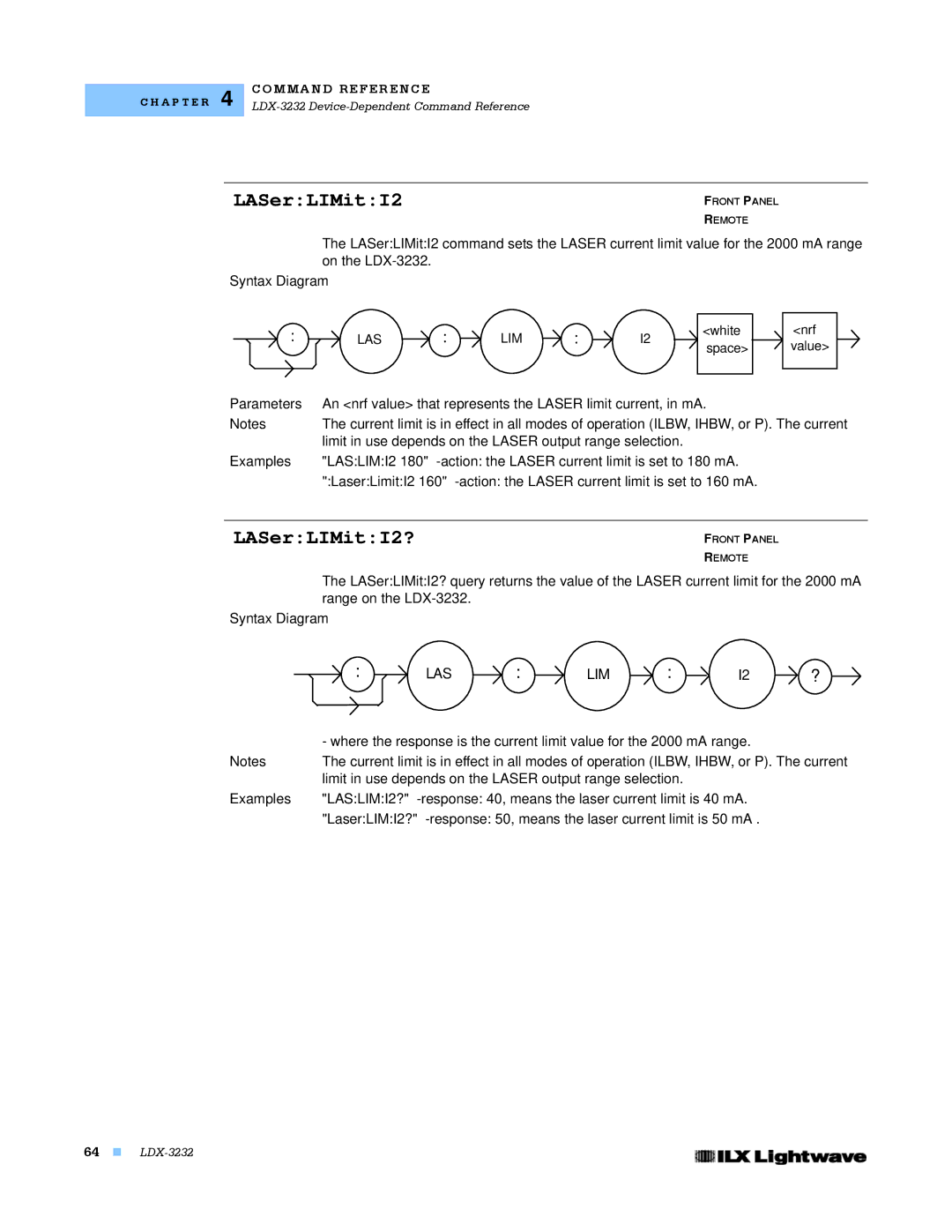 Lightwave Communications LDX-3232 LASerLIMitI2?, Limit in use depends on the Laser output range selection, Las Lim 