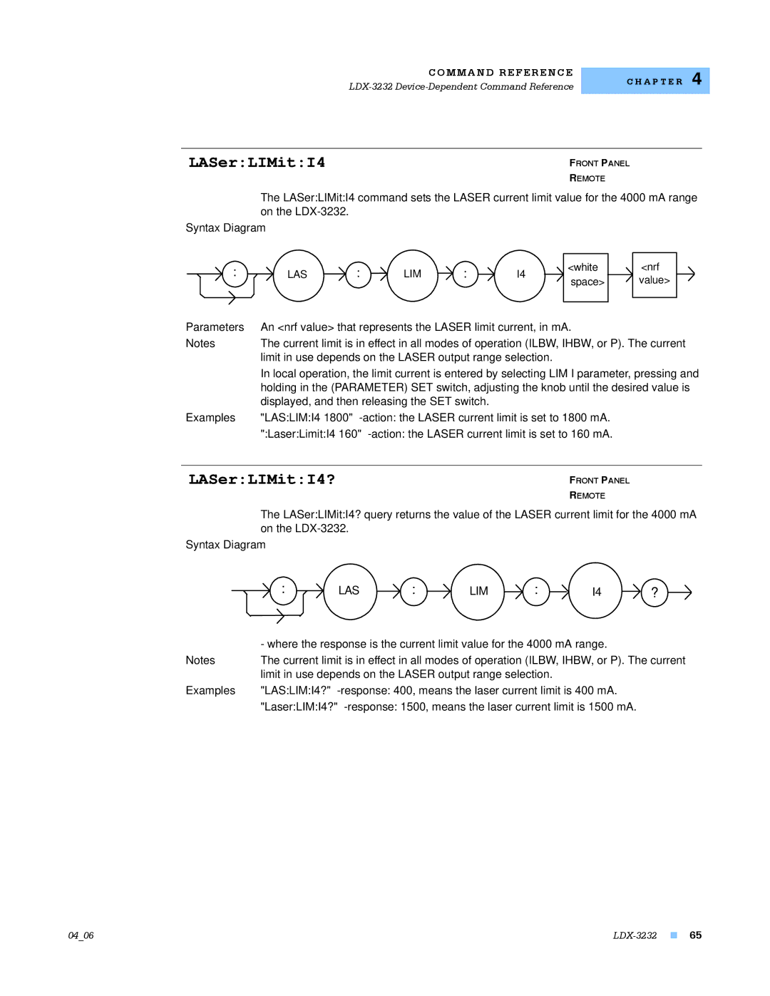 Lightwave Communications LDX-3232 manual LASerLIMitI4?, Displayed, and then releasing the SET switch, LASLIMI4? 