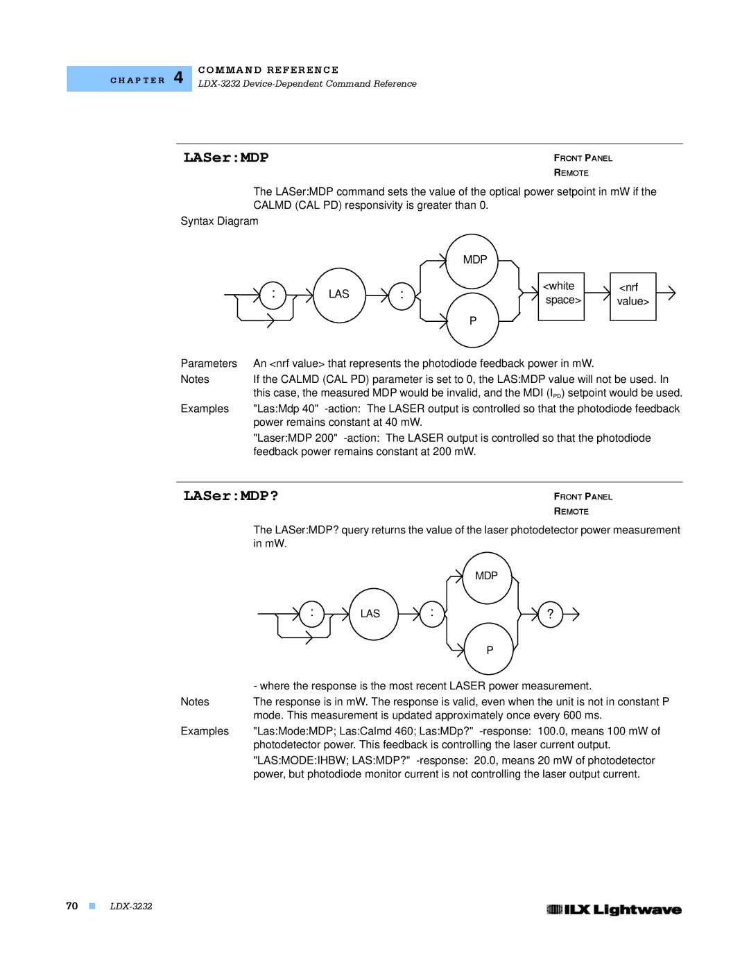 Lightwave Communications LDX-3232 manual LASerMDP?, Mdp Las 