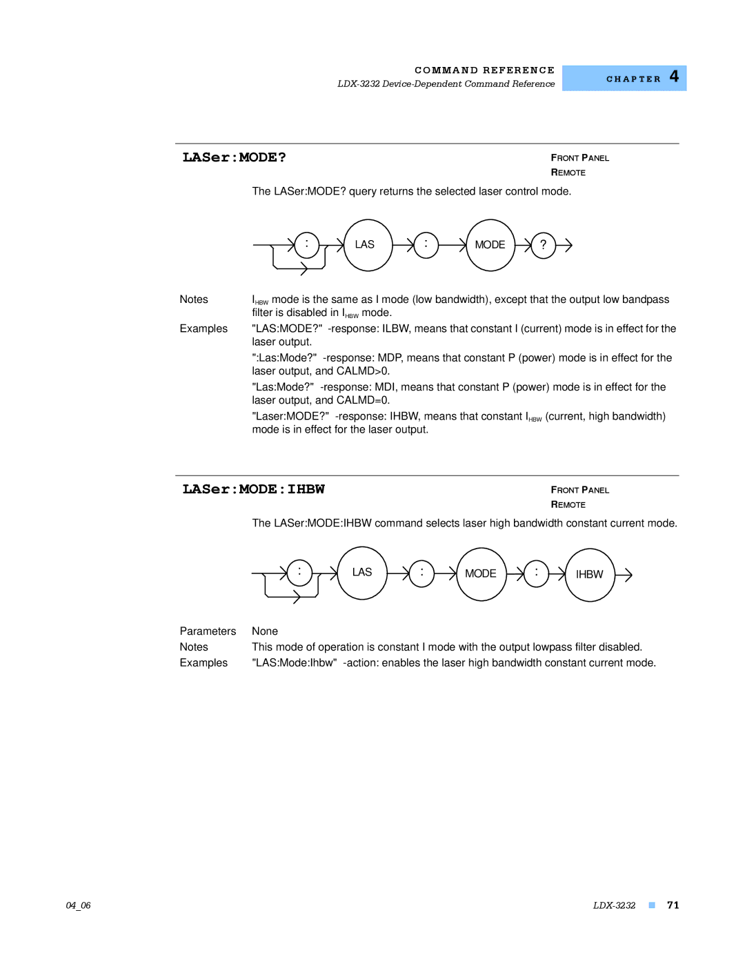 Lightwave Communications LDX-3232 manual LASerMODE?, LASerMODEIHBW, LAS Mode Ihbw 