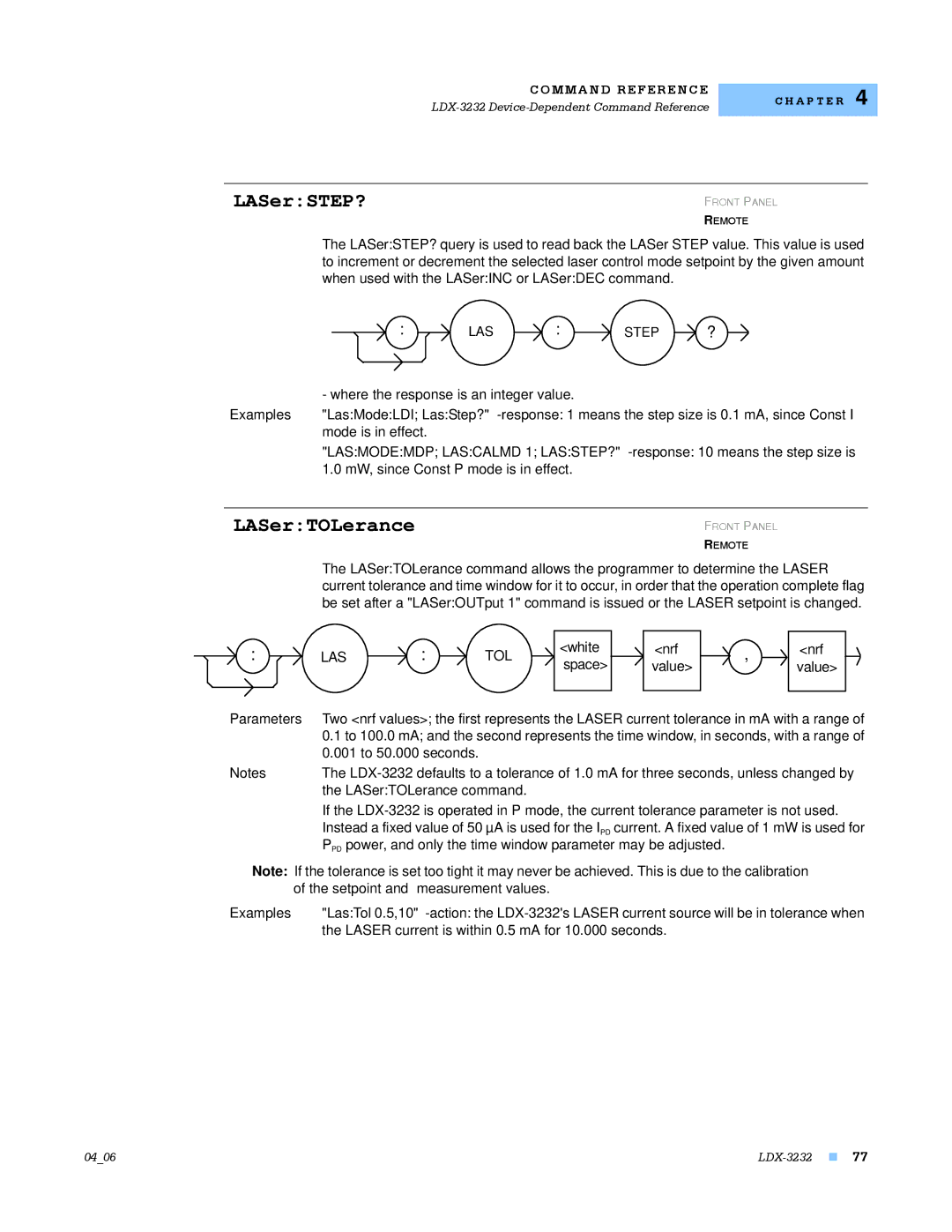 Lightwave Communications LDX-3232 manual LASerSTEP?, Las Tol, LASerTOLerance command 